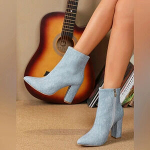 Womens Ankle Block Mid High Denim Boots - Sz 7.5 - NWOB